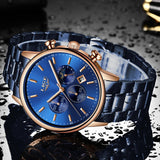 LIGE New Blue Quartz Watch Men Fashion Business Waterproof All Steel Clock Male Big Dial Date watch