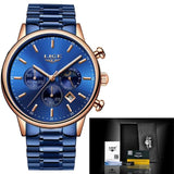 LIGE New Blue Quartz Watch Men Fashion Business Waterproof All Steel Clock Male Big Dial Date watch