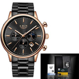 LIGE New Blue Quartz Watch Men Fashion Business Waterproof All Steel Clock Male Big Dial Date watch
