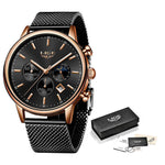 LIGE New Blue Quartz Watch Men Fashion Business Waterproof All Steel Clock Male Big Dial Date watch