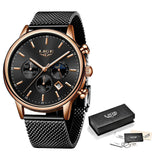 LIGE New Blue Quartz Watch Men Fashion Business Waterproof All Steel Clock Male Big Dial Date watch
