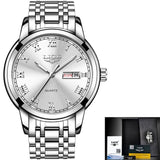 Watches Mens LIGE Brand Top Luxury All Steel Men Wristwatch Waterproof Date Week Dial Watch+Box