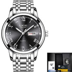 Watches Mens LIGE Brand Top Luxury All Steel Men Wristwatch Waterproof Date Week Dial Watch+Box