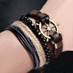 HI MAN Vintage Punk Multilayer Leather Bracelet For Men with Zinc Alloy