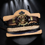 HI MAN Vintage Punk Multilayer Leather Bracelet For Men with Zinc Alloy