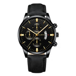 Men Fashion Sport Stainless Steel Case Leather Band Watch Quartz Business Wristwatch