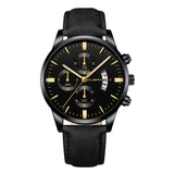 Men Fashion Sport Stainless Steel Case Leather Band Watch Quartz Business Wristwatch