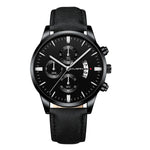 Men Fashion Sport Stainless Steel Case Leather Band Watch Quartz Business Wristwatch