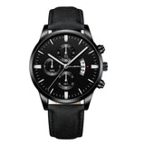 Men Fashion Sport Stainless Steel Case Leather Band Watch Quartz Business Wristwatch