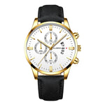 Men Fashion Sport Stainless Steel Case Leather Band Watch Quartz Business Wristwatch