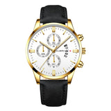 Men Fashion Sport Stainless Steel Case Leather Band Watch Quartz Business Wristwatch