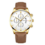 Men Fashion Sport Stainless Steel Case Leather Band Watch Quartz Business Wristwatch
