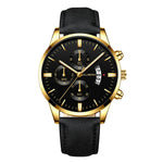 Men Fashion Sport Stainless Steel Case Leather Band Watch Quartz Business Wristwatch