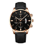 Men Fashion Sport Stainless Steel Case Leather Band Watch Quartz Business Wristwatch