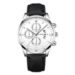 Men Fashion Sport Stainless Steel Case Leather Band Watch Quartz Business Wristwatch