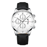 Men Fashion Sport Stainless Steel Case Leather Band Watch Quartz Business Wristwatch