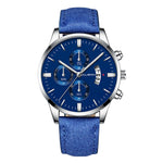 Men Fashion Sport Stainless Steel Case Leather Band Watch Quartz Business Wristwatch