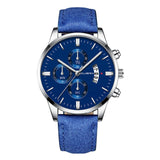 Men Fashion Sport Stainless Steel Case Leather Band Watch Quartz Business Wristwatch