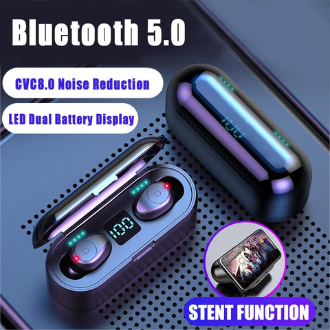 F9 TWS Bluetooth Earphones 5.0 Wireless Ear Buds with Dual Microphone for IPhone /Android
