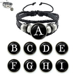 26 Letter Bracelet Personality Team Name Rope Bracelet Black Button Leather bracelet