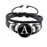 26 Letter Bracelet Personality Team Name Rope Bracelet Black Button Leather bracelet