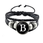 26 Letter Bracelet Personality Team Name Rope Bracelet Black Button Leather bracelet