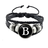 26 Letter Bracelet Personality Team Name Rope Bracelet Black Button Leather bracelet