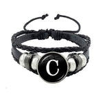 26 Letter Bracelet Personality Team Name Rope Bracelet Black Button Leather bracelet