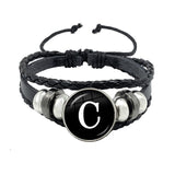26 Letter Bracelet Personality Team Name Rope Bracelet Black Button Leather bracelet