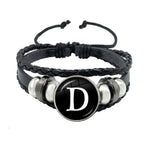26 Letter Bracelet Personality Team Name Rope Bracelet Black Button Leather bracelet