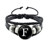 26 Letter Bracelet Personality Team Name Rope Bracelet Black Button Leather bracelet