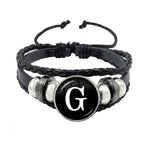 26 Letter Bracelet Personality Team Name Rope Bracelet Black Button Leather bracelet