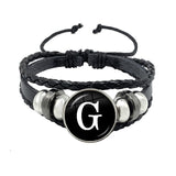 26 Letter Bracelet Personality Team Name Rope Bracelet Black Button Leather bracelet