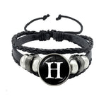 26 Letter Bracelet Personality Team Name Rope Bracelet Black Button Leather bracelet