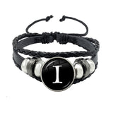 26 Letter Bracelet Personality Team Name Rope Bracelet Black Button Leather bracelet