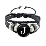 26 Letter Bracelet Personality Team Name Rope Bracelet Black Button Leather bracelet