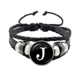 26 Letter Bracelet Personality Team Name Rope Bracelet Black Button Leather bracelet