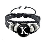 26 Letter Bracelet Personality Team Name Rope Bracelet Black Button Leather bracelet