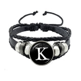 26 Letter Bracelet Personality Team Name Rope Bracelet Black Button Leather bracelet