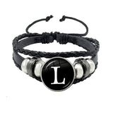 26 Letter Bracelet Personality Team Name Rope Bracelet Black Button Leather bracelet