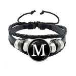 26 Letter Bracelet Personality Team Name Rope Bracelet Black Button Leather bracelet