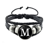 26 Letter Bracelet Personality Team Name Rope Bracelet Black Button Leather bracelet