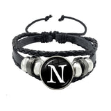 26 Letter Bracelet Personality Team Name Rope Bracelet Black Button Leather bracelet