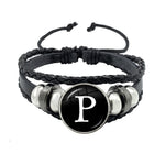 26 Letter Bracelet Personality Team Name Rope Bracelet Black Button Leather bracelet