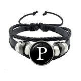 26 Letter Bracelet Personality Team Name Rope Bracelet Black Button Leather bracelet