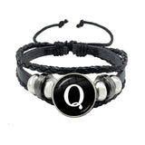 26 Letter Bracelet Personality Team Name Rope Bracelet Black Button Leather bracelet