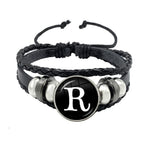 26 Letter Bracelet Personality Team Name Rope Bracelet Black Button Leather bracelet