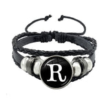 26 Letter Bracelet Personality Team Name Rope Bracelet Black Button Leather bracelet