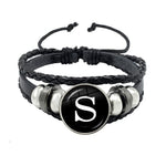 26 Letter Bracelet Personality Team Name Rope Bracelet Black Button Leather bracelet