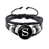 26 Letter Bracelet Personality Team Name Rope Bracelet Black Button Leather bracelet